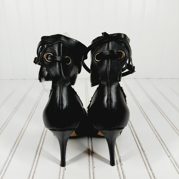 Isabel Marant Black Leather Ankle Wide Buckle Strap Pointy Toe High Heels D756 - Picture 6 of 13
